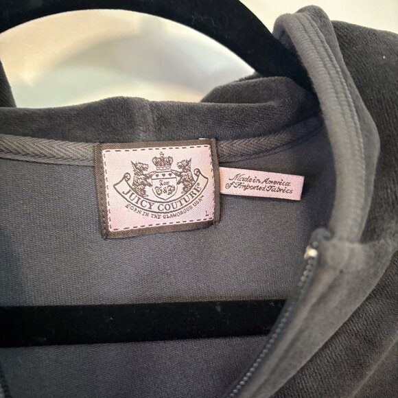 Juicy Couture Vintage Velour Gray Zip Hoodie Y2K J Charm Hooded Size L - Picture 2 of 7